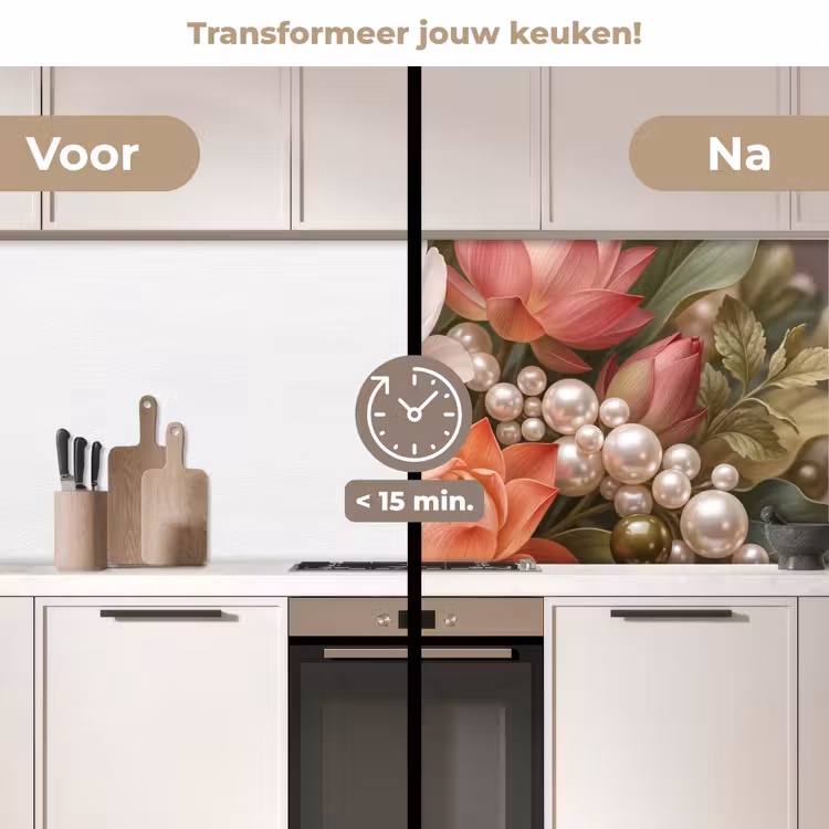 Keuken achterwand - Bloemen - Parels - Elegant - Roze - Wit — 3