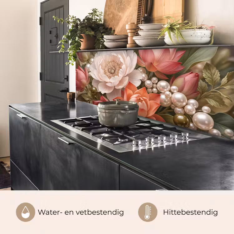 Keuken achterwand - Bloemen - Parels - Elegant - Roze - Wit — 5