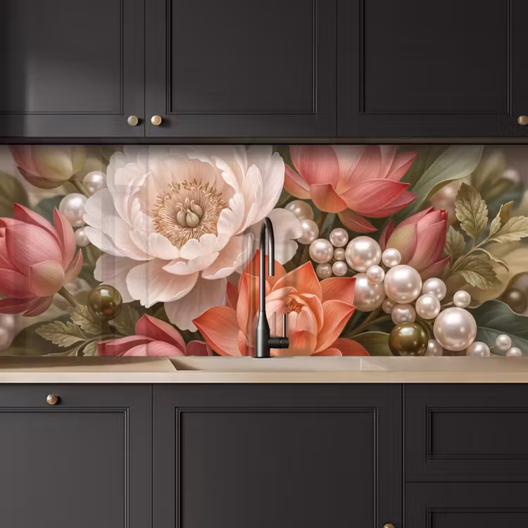 Keuken achterwand - Bloemen - Parels - Elegant - Roze - Wit — 6