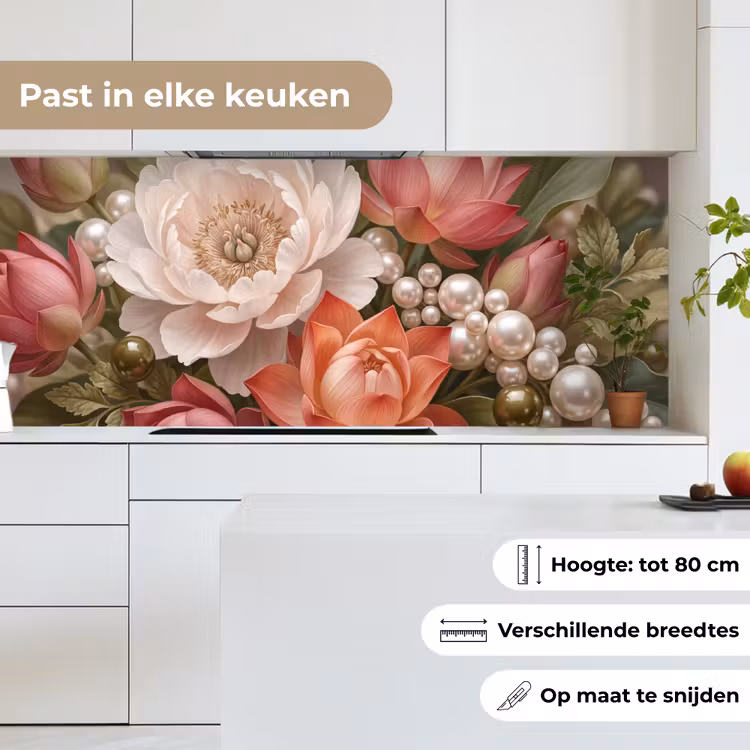 Keuken achterwand - Bloemen - Parels - Elegant - Roze - Wit — 7