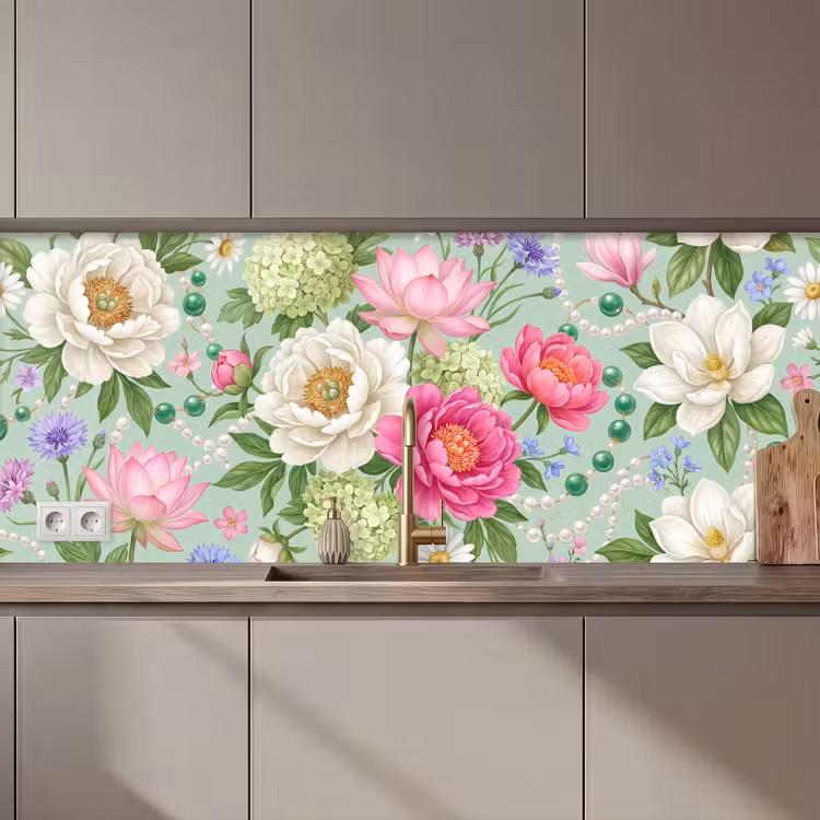 Keuken achterwand - Bloemen - Patroon - Botanisch - Groen — 1
