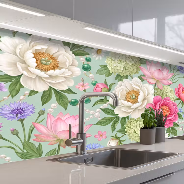 Keuken achterwand - Bloemen - Patroon - Botanisch - Groen — 2