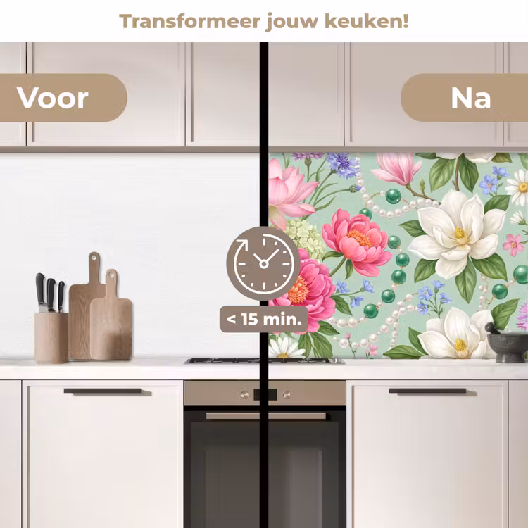 Keuken achterwand - Bloemen - Patroon - Botanisch - Groen — 3