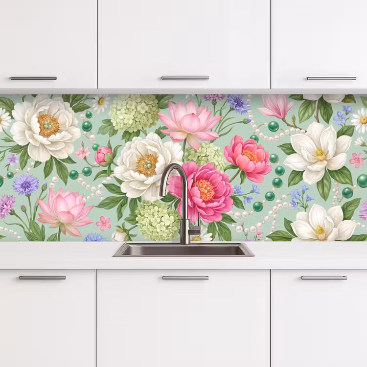 Keuken achterwand - Bloemen - Patroon - Botanisch - Groen — 4
