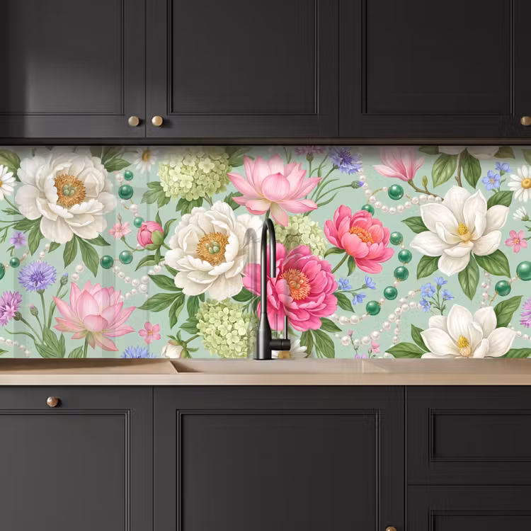 Keuken achterwand - Bloemen - Patroon - Botanisch - Groen — 6