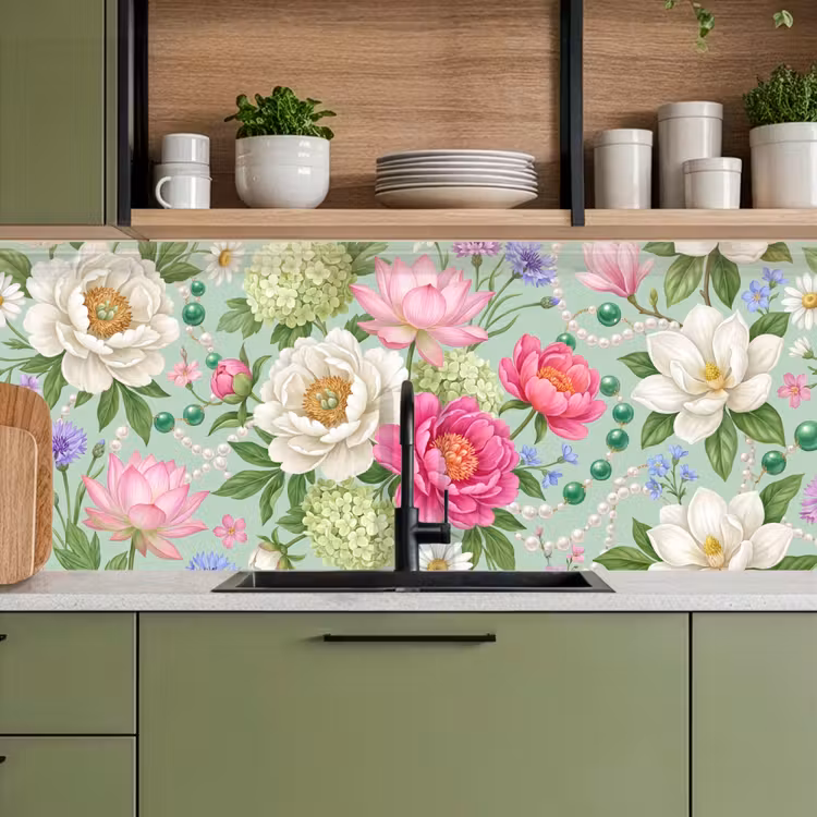 Keuken achterwand - Bloemen - Patroon - Botanisch - Groen — 8