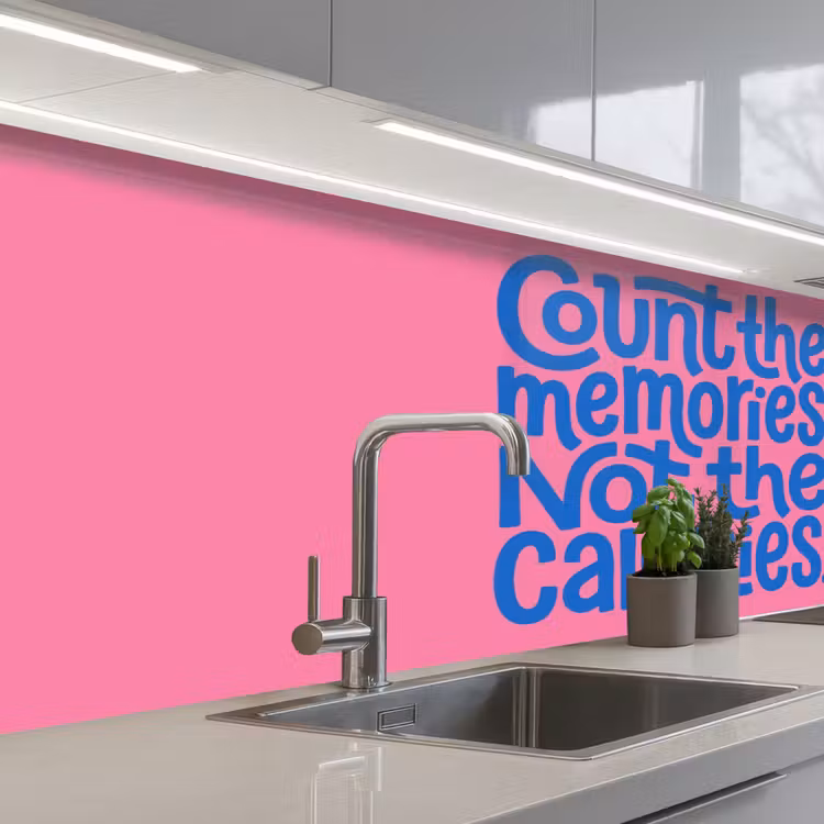 Keuken achterwand - Memories - Roze - Blauw - Quote — 2