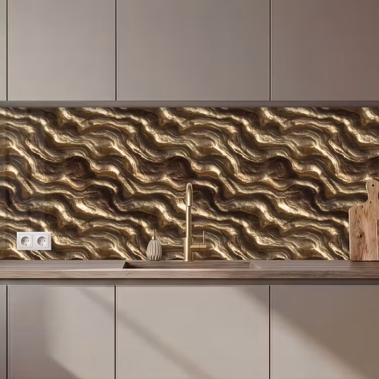 Keuken achterwand - Reliëf - Golven - Abstract - Bronsgoud — 1