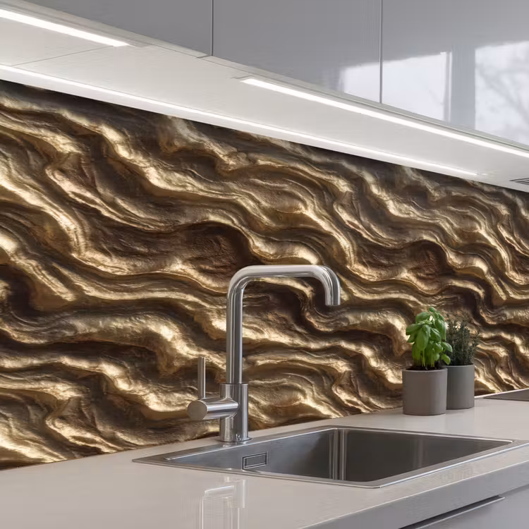 Keuken achterwand - Reliëf - Golven - Abstract - Bronsgoud — 2