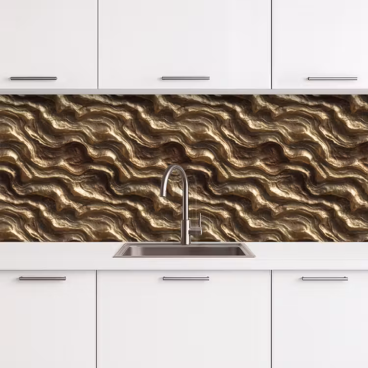 Keuken achterwand - Reliëf - Golven - Abstract - Bronsgoud — 4