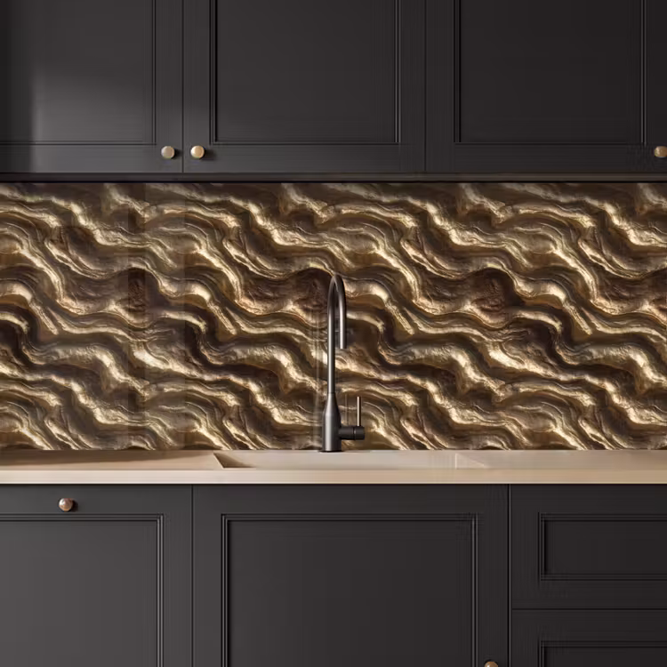 Keuken achterwand - Reliëf - Golven - Abstract - Bronsgoud — 6
