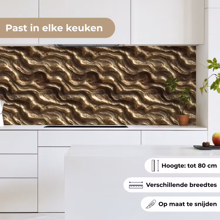 Keuken achterwand - Reliëf - Golven - Abstract - Bronsgoud — 7