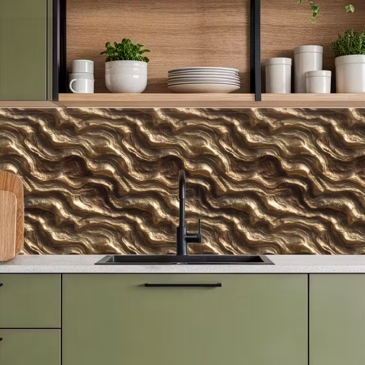 Keuken achterwand - Reliëf - Golven - Abstract - Bronsgoud — 8