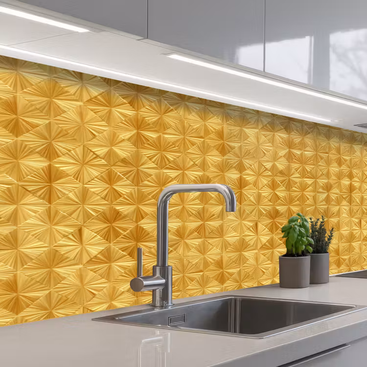 Keuken achterwand - Tegels - Geometrisch - Reliëf - Goud — 2