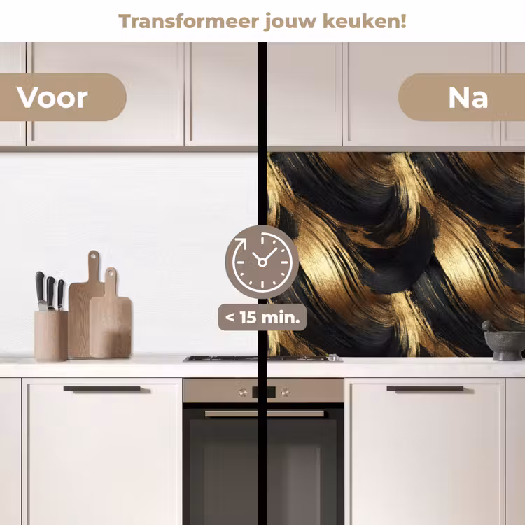 Keuken achterwand - Verfstreken - Abstract - Goud - Zwart — 3