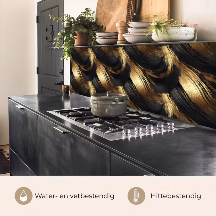 Keuken achterwand - Verfstreken - Abstract - Goud - Zwart — 5
