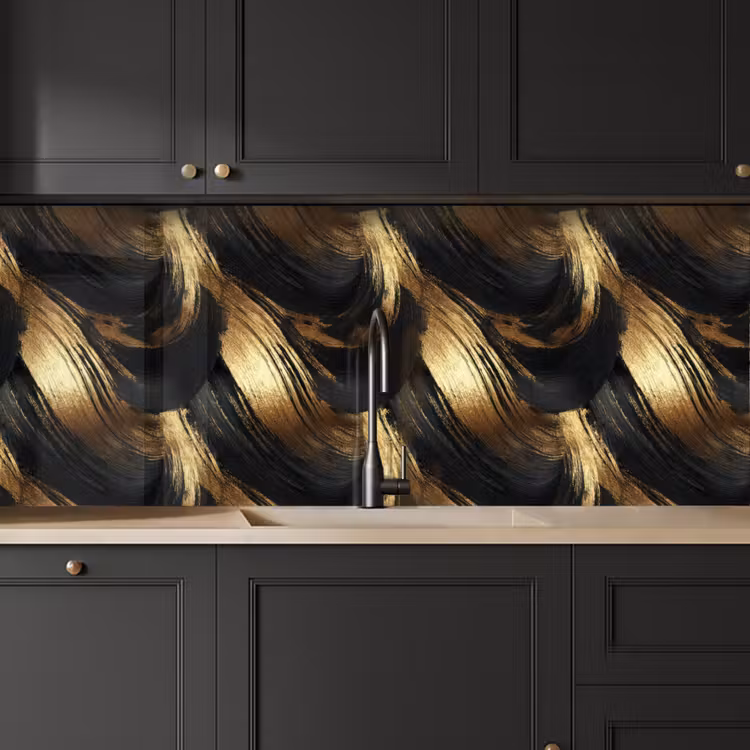 Keuken achterwand - Verfstreken - Abstract - Goud - Zwart — 6