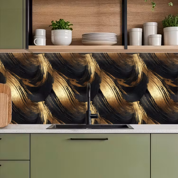 Keuken achterwand - Verfstreken - Abstract - Goud - Zwart — 8