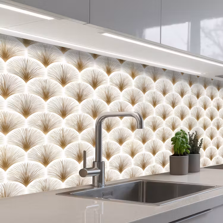 Keuken achterwand - Waaiers - Art Deco - Elegant - Goud - Wit — 2