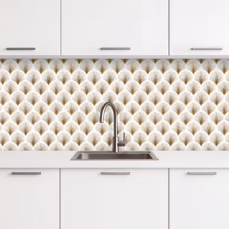 Keuken achterwand - Waaiers - Art Deco - Elegant - Goud - Wit — 4