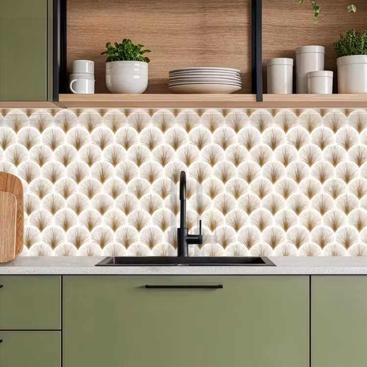 Keuken achterwand - Waaiers - Art Deco - Elegant - Goud - Wit — 8