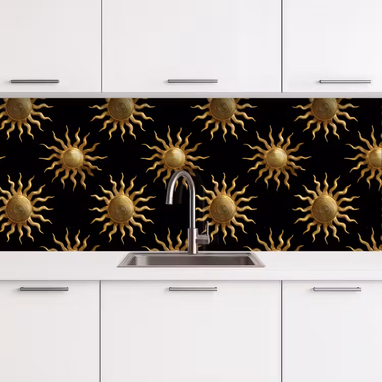 Keuken achterwand - Zon - Patroon - Luxe - Goud - Zwart — 4
