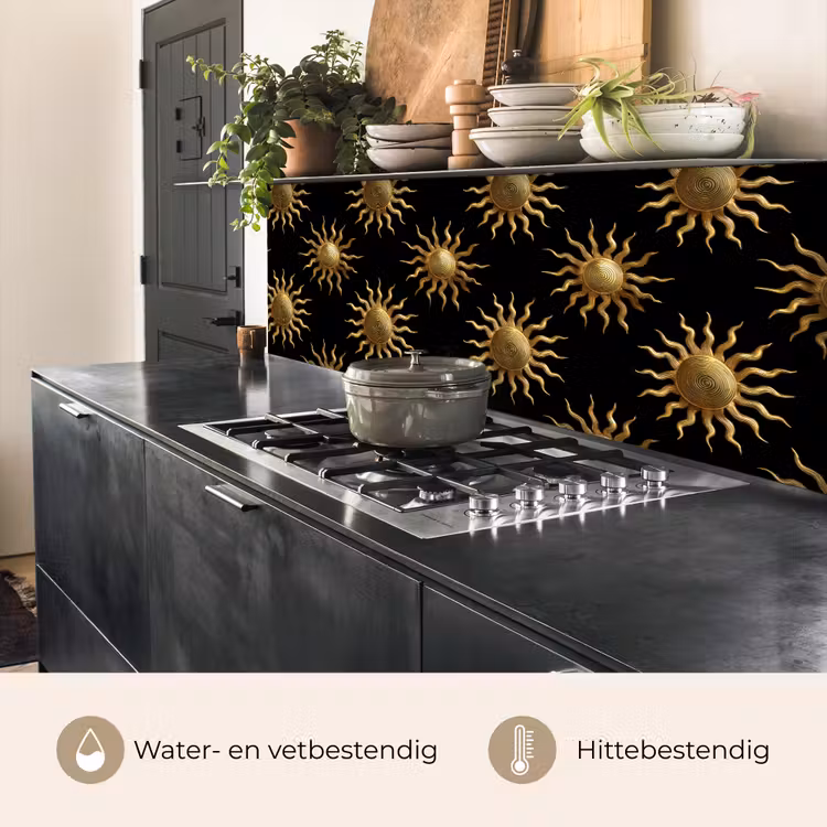 Keuken achterwand - Zon - Patroon - Luxe - Goud - Zwart — 5