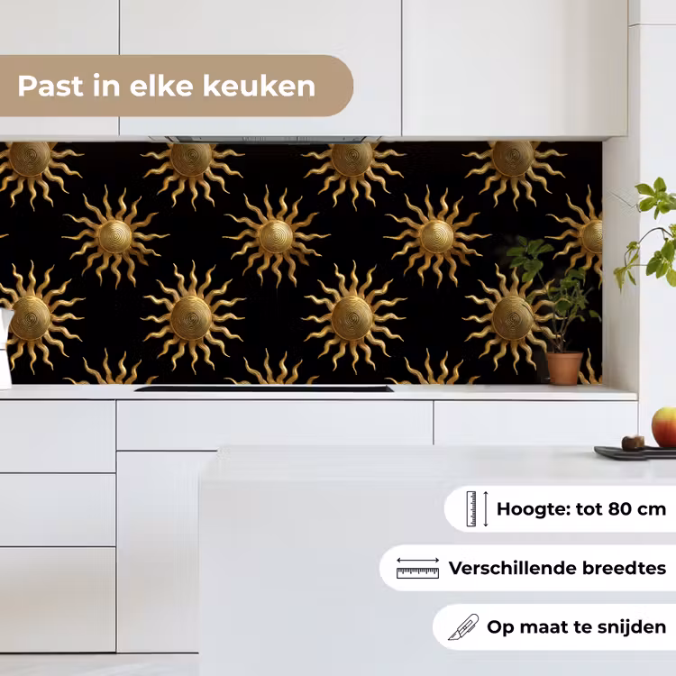 Keuken achterwand - Zon - Patroon - Luxe - Goud - Zwart — 7