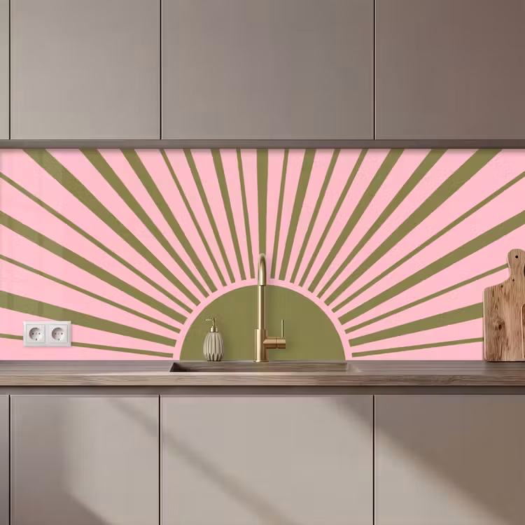 Keuken achterwand - Abstract - Stralen - Grafisch - Roze - Groen — 1