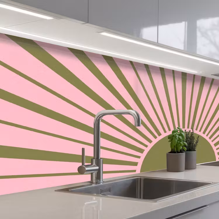 Keuken achterwand - Abstract - Stralen - Grafisch - Roze - Groen — 2