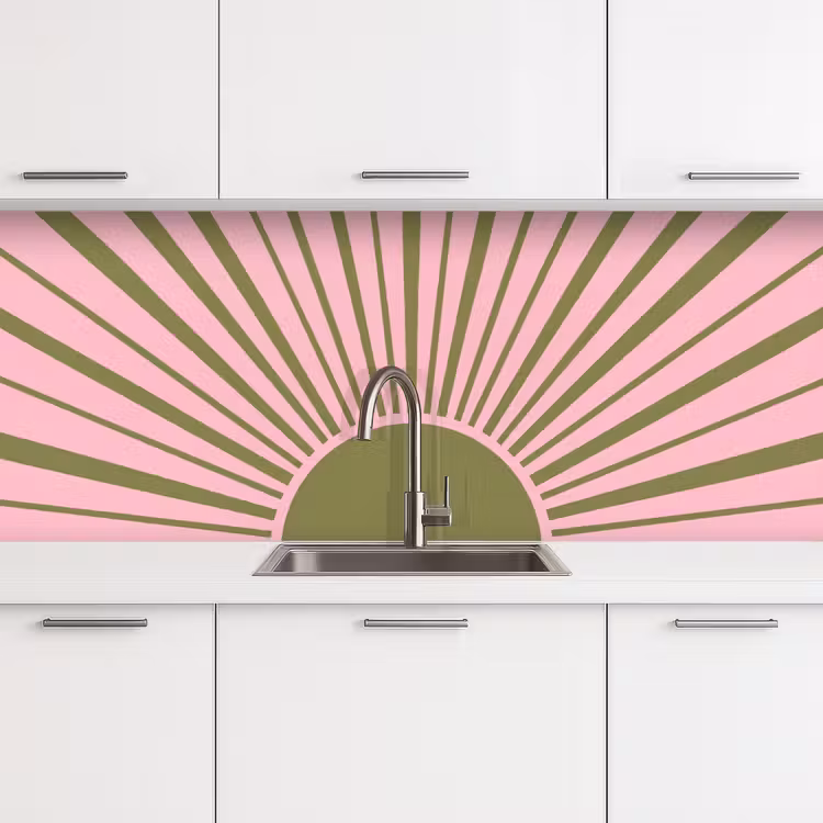 Keuken achterwand - Abstract - Stralen - Grafisch - Roze - Groen — 4