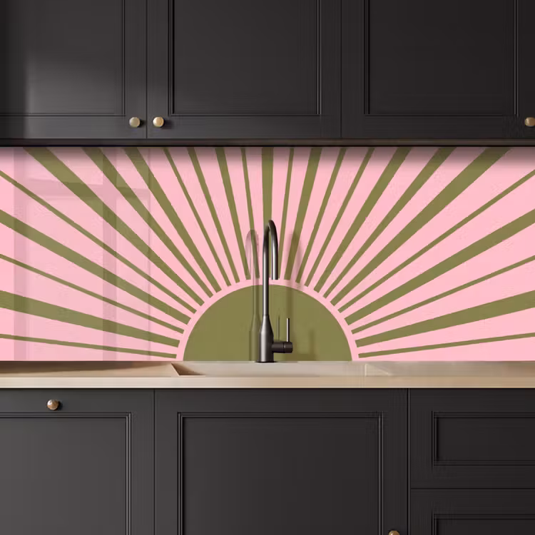 Keuken achterwand - Abstract - Stralen - Grafisch - Roze - Groen — 6