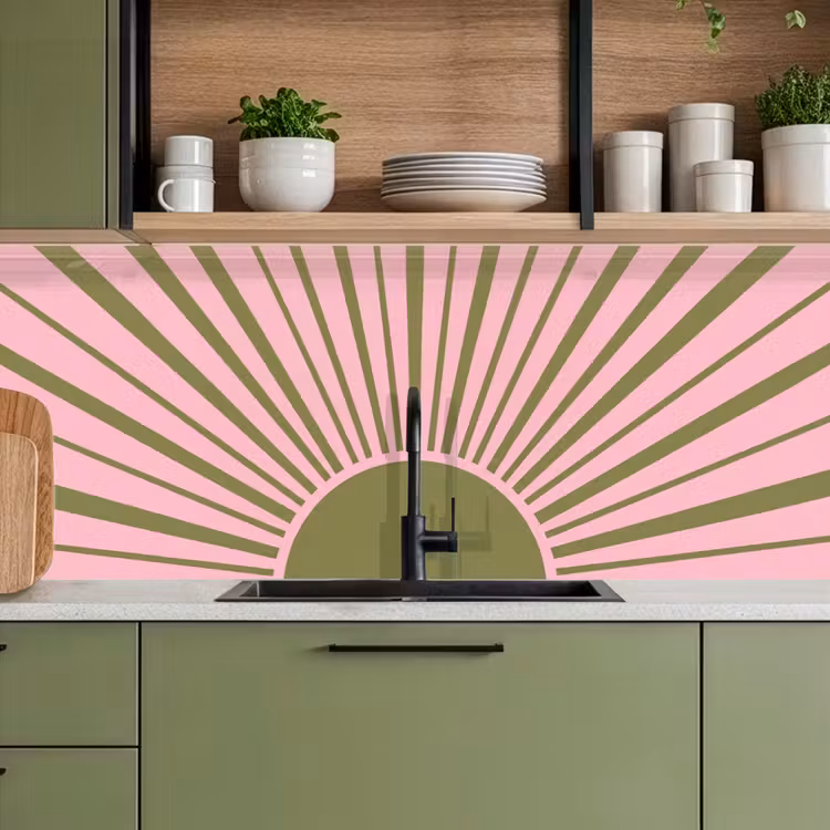 Keuken achterwand - Abstract - Stralen - Grafisch - Roze - Groen — 8