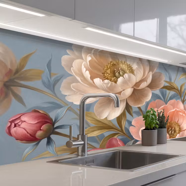 Keuken achterwand - Bloemen - Roze - Beige - Modern - Natuur — 2