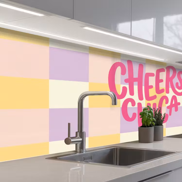 Keuken achterwand - Cheers Chica - Ruitjes - Lila - Geel — 2