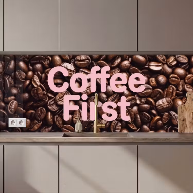 Keuken achterwand - Coffee First - Koffiebonen - Roze — 1