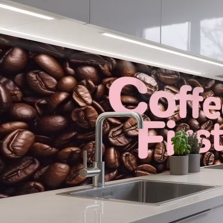 Keuken achterwand - Coffee First - Koffiebonen - Roze — 2