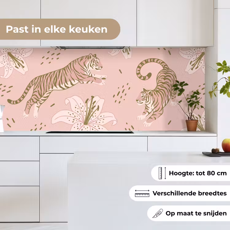 Keuken achterwand - Kat - Springend - Bloemen - Abstract - Roze — 7