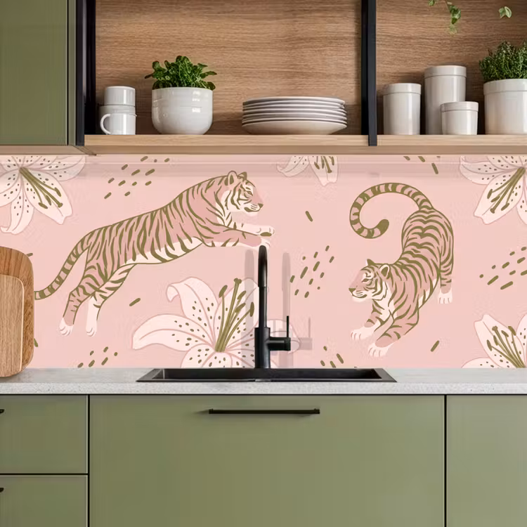 Keuken achterwand - Kat - Springend - Bloemen - Abstract - Roze — 8