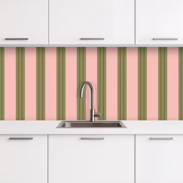 Keuken achterwand - Patroon - Strepen - Abstract - Roze - Groen — 4