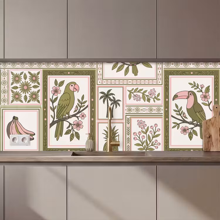 Keuken achterwand - Vogel - Tropisch - Patroon - Decoratief - Groen — 1