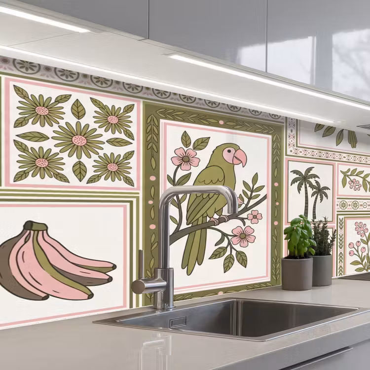 Keuken achterwand - Vogel - Tropisch - Patroon - Decoratief - Groen — 2