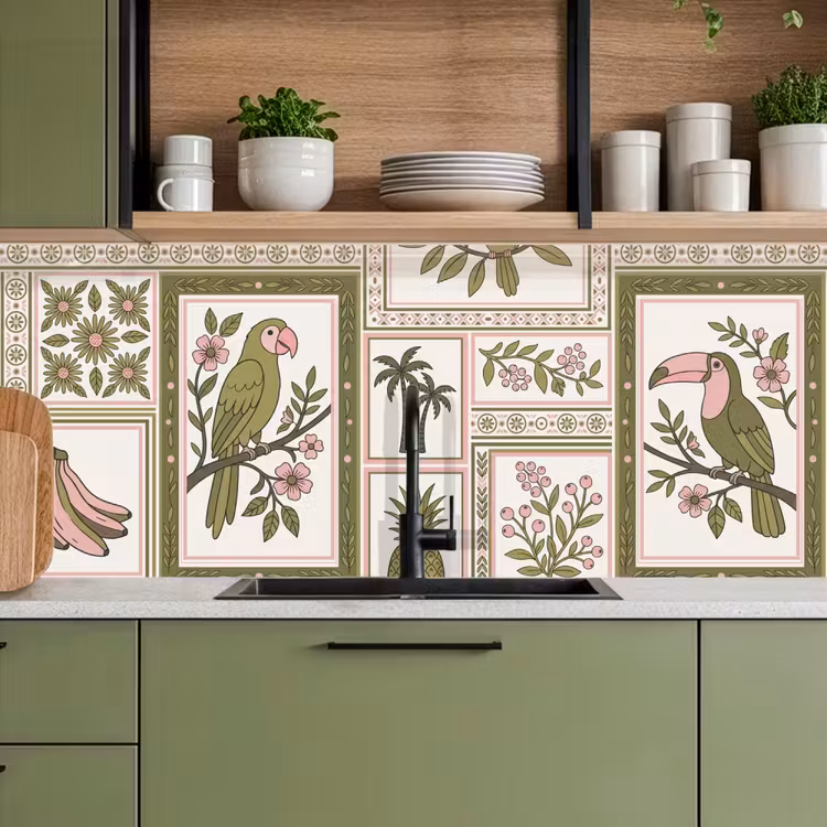 Keuken achterwand - Vogel - Tropisch - Patroon - Decoratief - Groen — 8