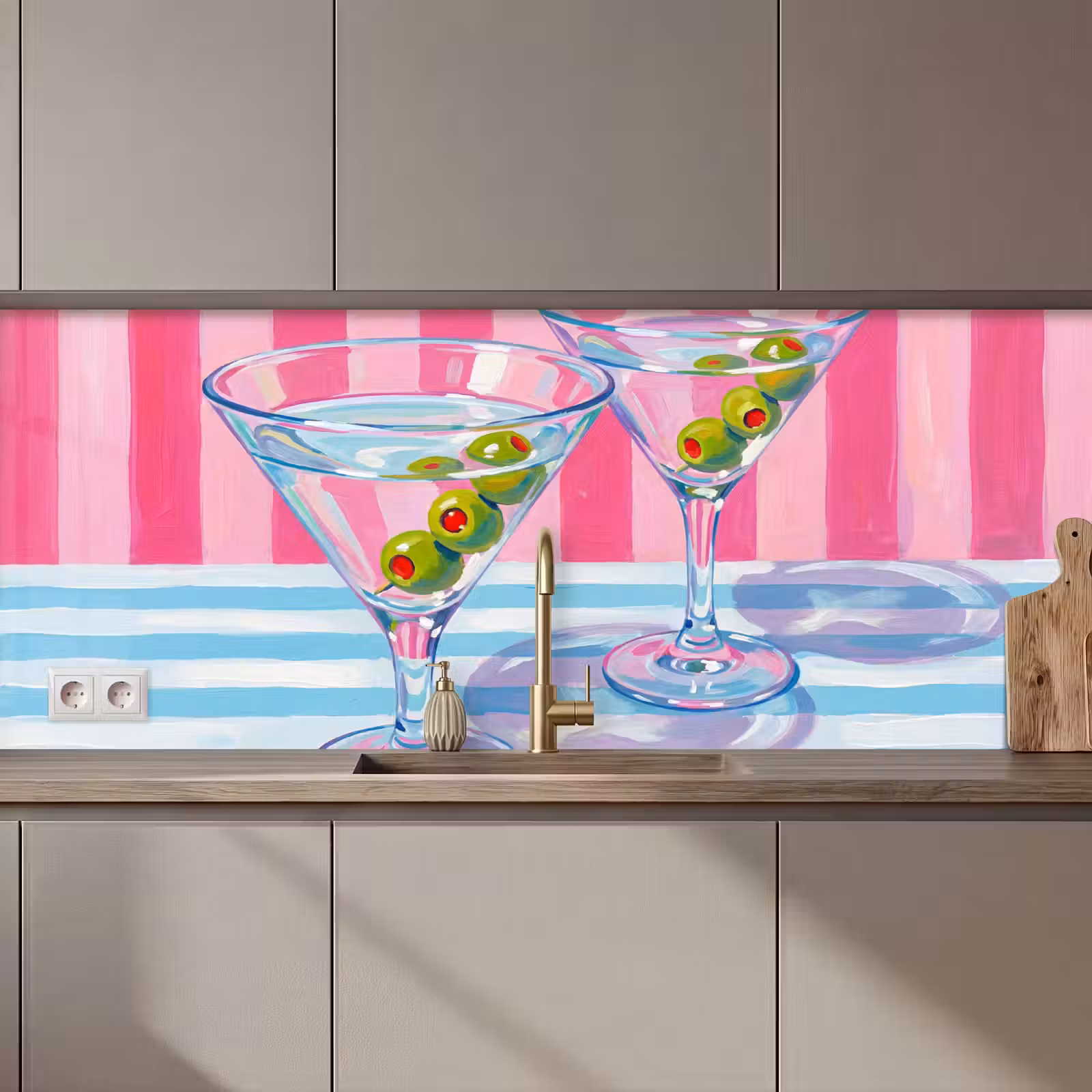 Keuken achterwand - Cocktail - Olijven - Kunst - Modern - Roze — 1