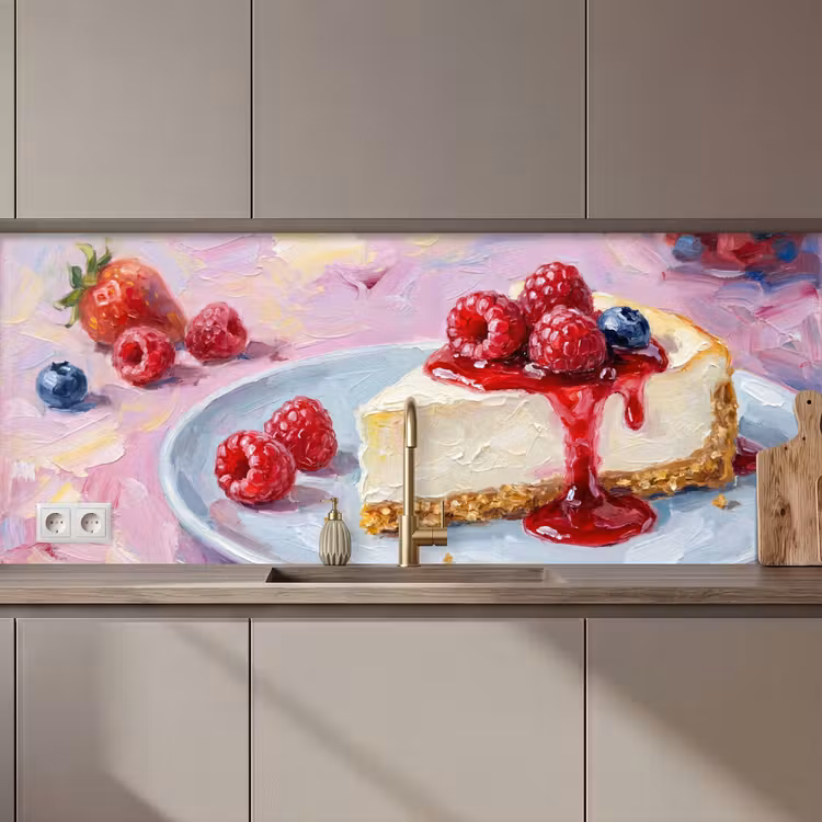 Keuken achterwand - Eten - Cheesecake - Bessen - Abstract - Roze — 1