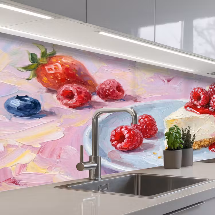 Keuken achterwand - Eten - Cheesecake - Bessen - Abstract - Roze — 2