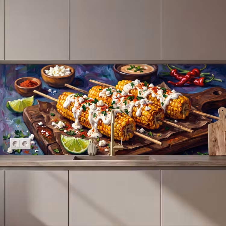 Keuken achterwand - Eten - Maïs - Saus - Geschilderd - Geel — 1