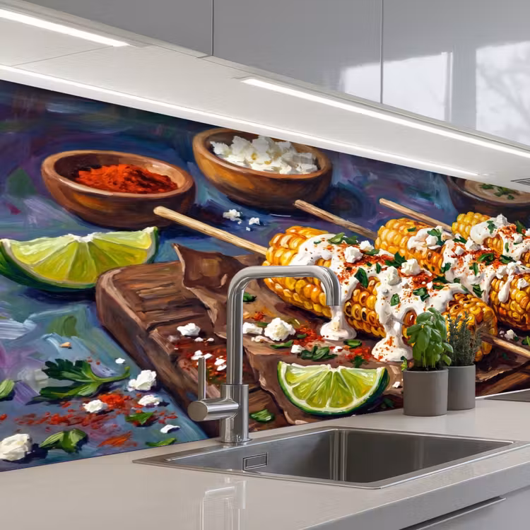 Keuken achterwand - Eten - Maïs - Saus - Geschilderd - Geel — 2