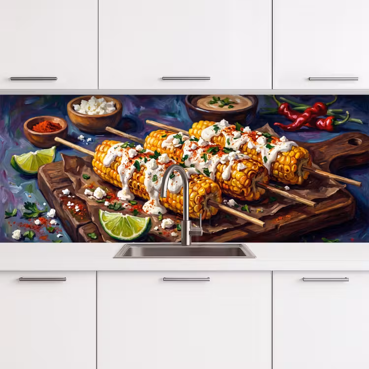 Keuken achterwand - Eten - Maïs - Saus - Geschilderd - Geel — 4