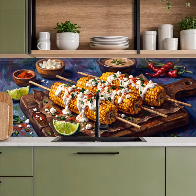 Keuken achterwand - Eten - Maïs - Saus - Geschilderd - Geel — 8